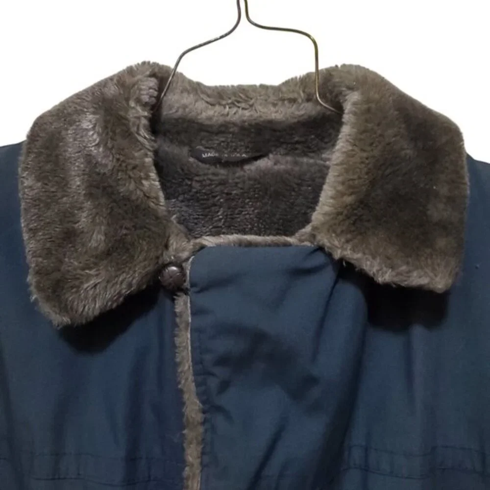 Penneys Towncraft Mens Dress Coat 40S Green Faux Fur Collar Lined Mid Length USA